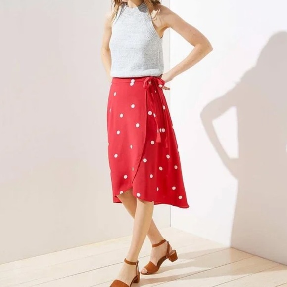 LOFT Dresses & Skirts - LOFT pink polka dot wrap skirt